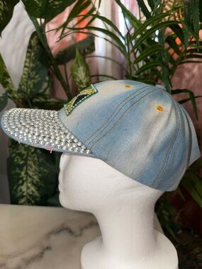 Stylish Denim Cap with Rhinestones and Jamaica 🇯🇲 Flag Patch